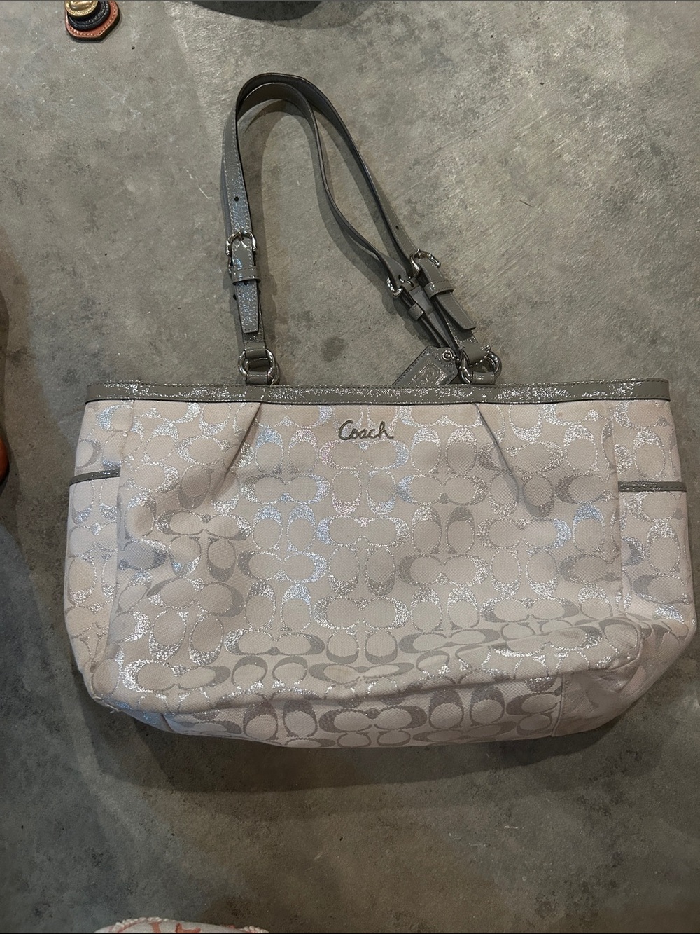 Coach White Signature Tote with Silver Trim